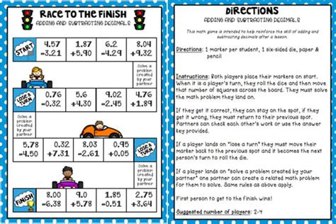 10 Printable Decimal Board Games For 4th 7th Graders