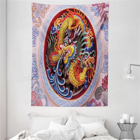 Flower Tapestry Chinese Dragon Mythical Print Wall Hanging Decor Ebay