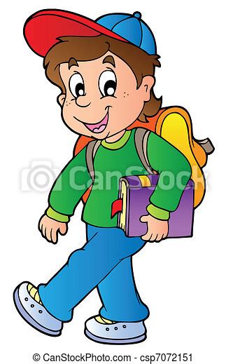 Un chico cartoon caminando a la escuela. El chico del cartoon caminando ...