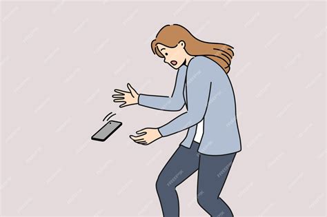 Premium Vector Woman Dropped Phone And Looks Shocked At Falling