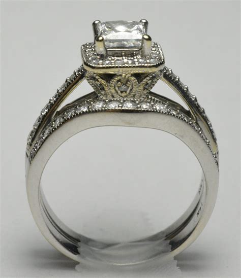 14k White Gold Princess Cut Diamond Wedding Ring Set H I Si Size 1