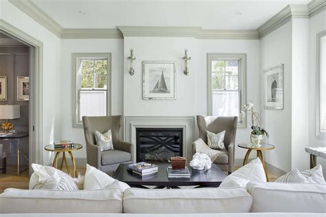 White Walls With Gray Crown Moldings Transitional Living Room