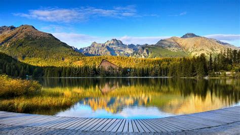 Beautiful Mountain Lake Sunrise Panorama Stock Image Image Of Blue