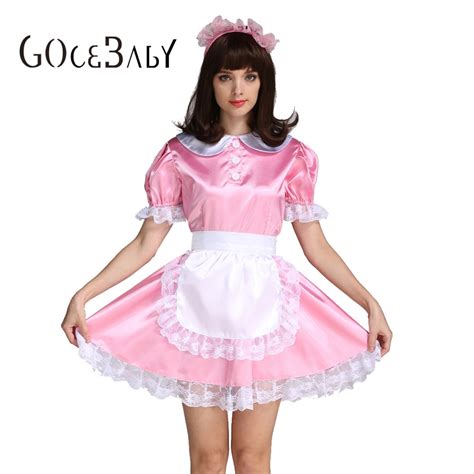 Aliexpress Buy Sissy Girl Maid Satin Pink Lockable Dress Costume