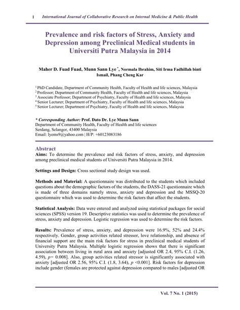 Assessing stress among undergraduate pharmacy students in university of malaya. (PDF) Prevalence and risk factors of Stress, Anxiety and ...