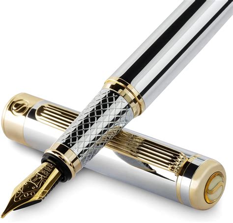 Silver Chrome Fountain Pen Scriveiner Stunning Luxury Pen With 24k