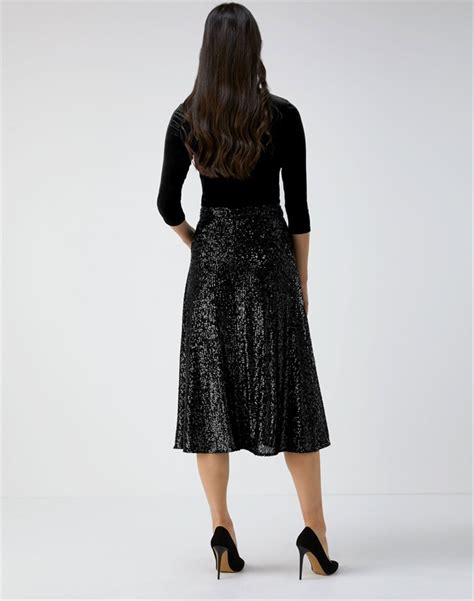Black Sequin Sequin Midi Skirt Pure Collection