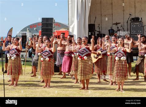 Maori Women Of A Kapa Haka Traditional Dance Group Performing Mount