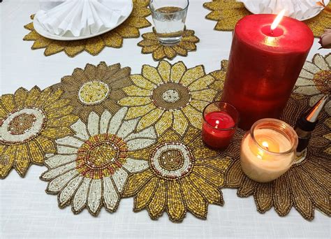 Sunflower Beaded Table Runner Placemats Coasters Etsy