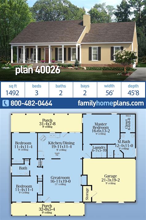 House Plan 40026 Ranch Style With 1492 Sq Ft 3 Bed 2 Bath
