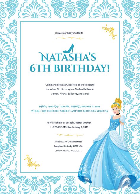 Cinderella Birthday Invitation Template In Word Pages Publisher