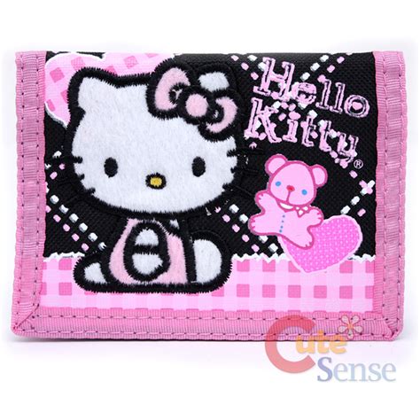 Sanrio Hello Kitty Kids Wallet Black Pink Stamps Print Canvas Trifold