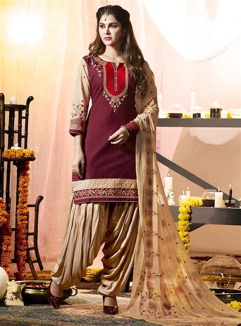 Wine Cotton Punjabi Suit 93868 Patiyala Dress Patiyala Suit Indian