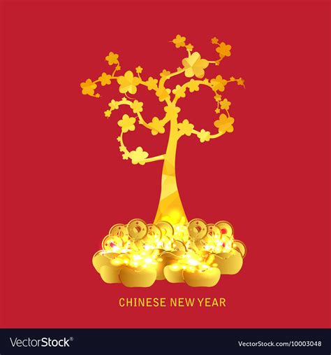 Chinese New Year Golden Coin And Gold Tree Vector Image