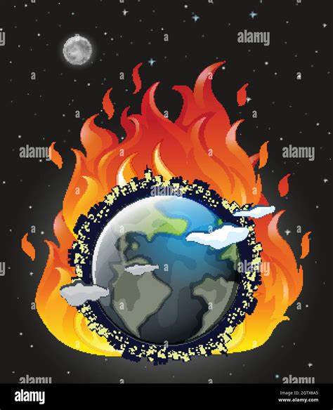 Cartel De Calentamiento Global Con La Tierra Al Fuego Imagen Vector De
