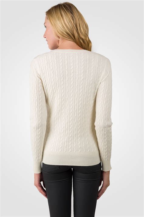 Cream Cashmere Cable Knit V Neck Sweater J Cashmere