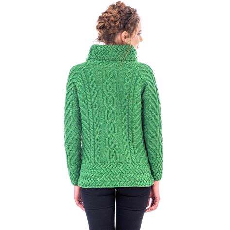 Irish Sweater Merino Wool Aran Knit Cowl Neck Ladies Sweater At
