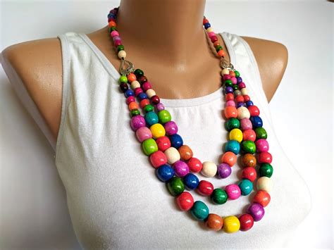 Multi Color Bead Necklaces For Womenbeaded Necklace Of Three Etsy