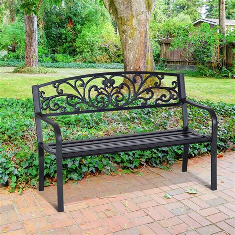 Outsunny Metal Garden Bench 2 Seater Porch Patio Park Chair Seat