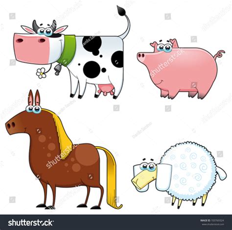 Funny Farm Animals Cartoon And Vector Isolated Characters 103769324