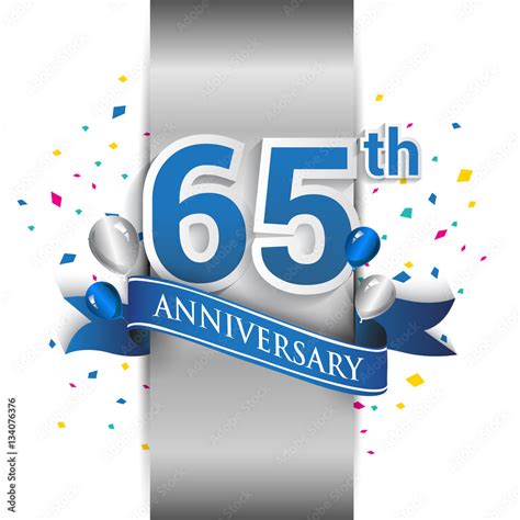 65th Anniversary Logo With Silver Label And Blue Ribbon Balloons