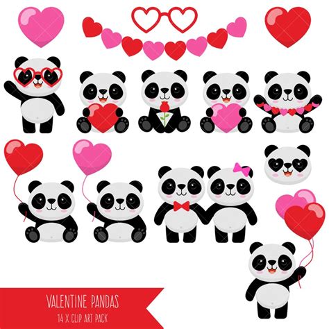 Valentine Pandas Clipart Panda Babies Clip Art Etsy
