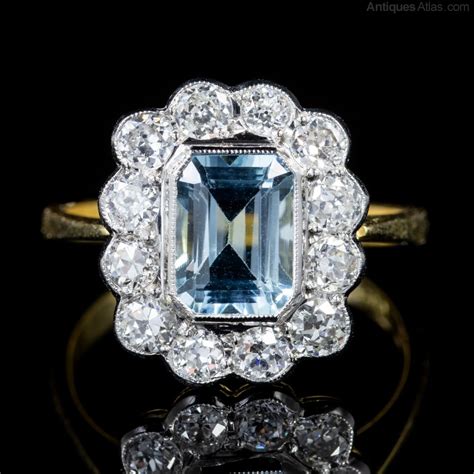 Antiques Atlas Emerald Cut Aquamarine Diamond Ring 18ct Gold