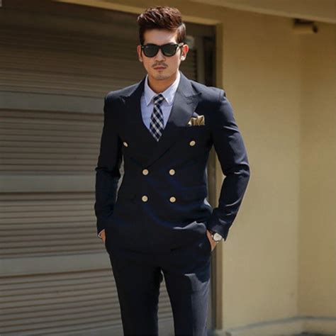 Tpsaade Mens Black Double Breasted Korean Slim Fit Suit Gentleman Suit