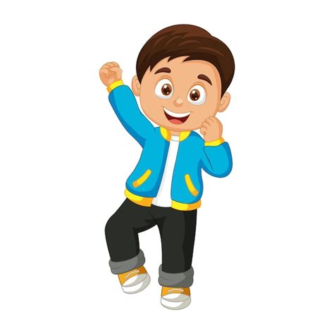 Premium Vector Vector Cartoon Happy Little Boy Wearing Jacket