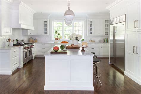 Combining white color with a tint of gold. White Transitional Kitchen - Transitional - Kitchen - new ...