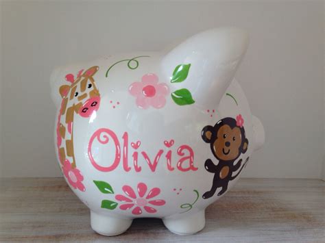 Personalized Hand Painted Piggy Bank With Girl By Thepaintedpiggy
