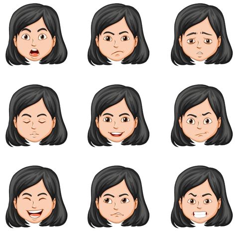 Mujer Y Diferentes Expresiones Faciales Vector Gratis