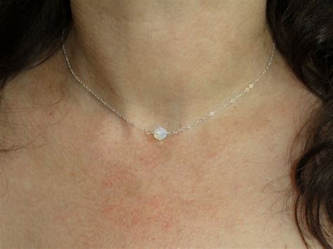 Sterling Silver Moonstone Necklace Moonstone Choker Necklace Etsy