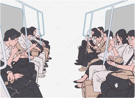 Ilustración De Personas Que Utilizan Transporte Público Tren Metro Metro 2022