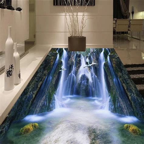 Custom 3d Mural Nature Landscape Waterfall Pvc Self Adhesive Bathroom