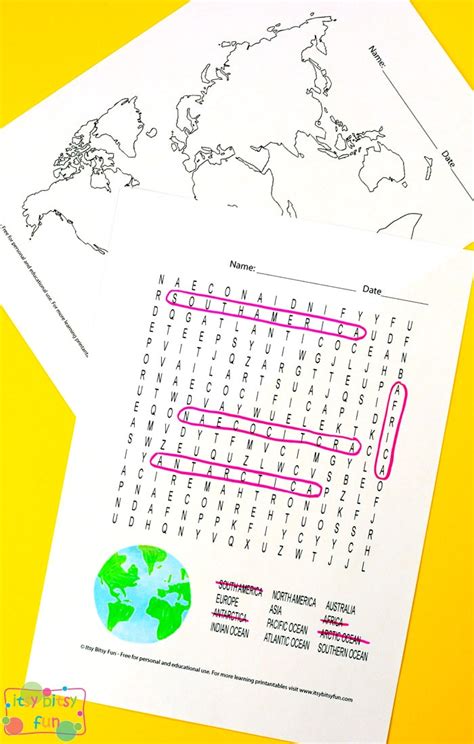 Continents And Oceans Worksheets Free Word Search Quiz And More