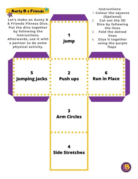 Free Printable Fitness Dice Activity For Kids Printable Activities