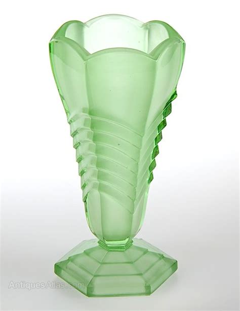 Antiques Atlas Davidson Frosted Green Chevron Glass Vase