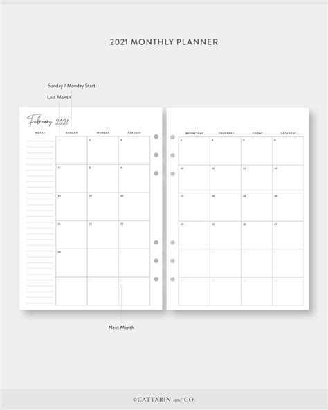 2021 2022 Monthly Planner Printable Calendar On Two Pages Etsy