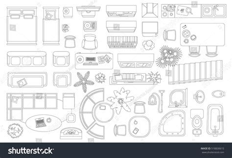 Set Linear Icons Interior Top View Stock Vector Royalty Free 518830615
