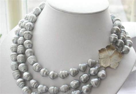 Triple Strands 11 13mm Natural South Sea Gray Baroque Pearl Necklace 17