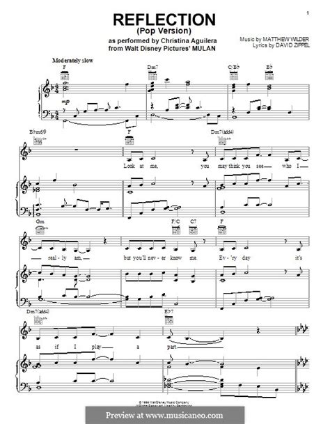 Reflection From Disneys Mulan By M Wilder Sheet Music On Musicaneo