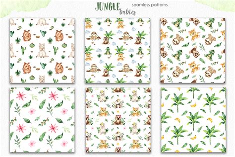 Watercolor Jungle Babies Animals Clipart Frames Cards