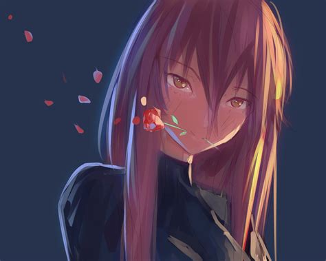 Anime Girl Rose In Mouth Wallpaperhd Anime Wallpapers4k Wallpapers