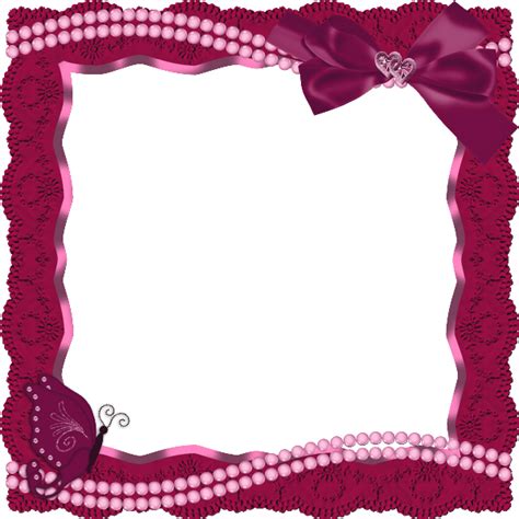 Red Transparent Frame With Butterfly Ribbon And Pearls Gallery