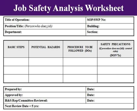 Job Safety Analysis Template Free Excel Templates Exceltemple