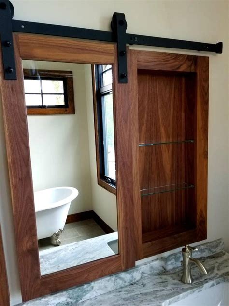 Available in stylish designs of various shapes and natural colours that. Barn door walnut medicine cabinet | Etsy | Bathroom ...