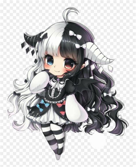 Download Chibi Demon Cute Blackblackandwhite Anime Kawaii Anime Girl Half Black And