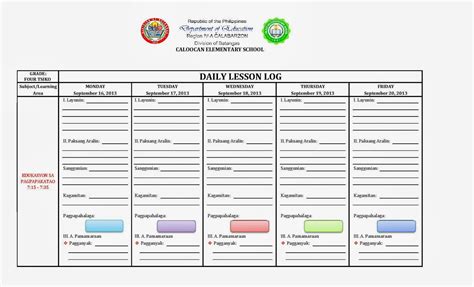 Filipino Daily Lesson Log Dll For Grade 7 12 1st 4th Quarter Deped