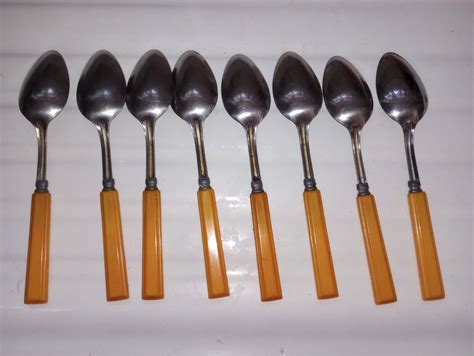 Pc Set Vintage Butterscotch Bakelite Stainless Flatware Forks Knives